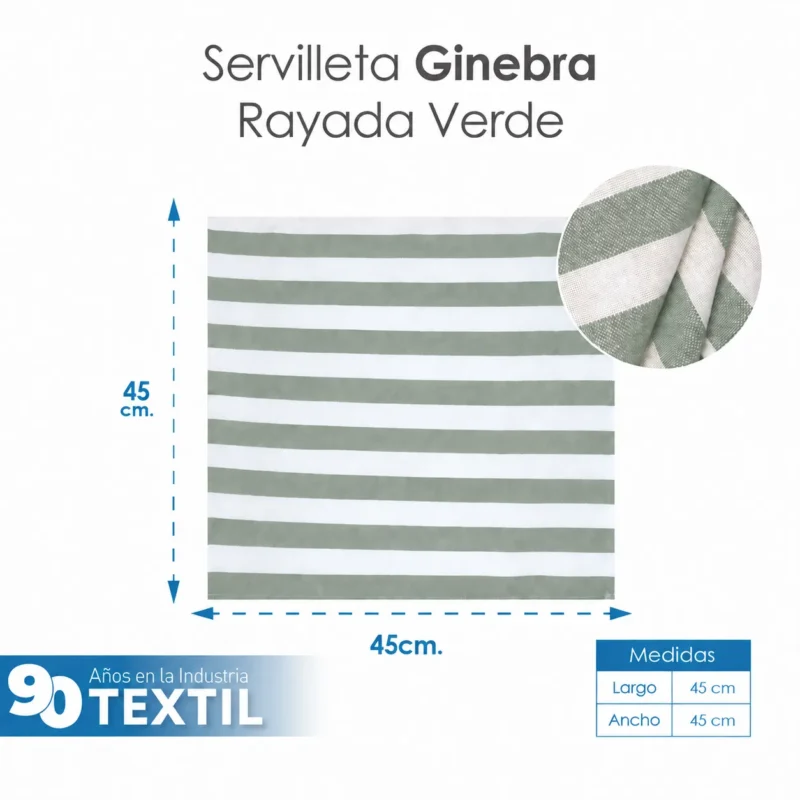 Servilleta Lino Ginebra 45x45 cm Rayas Verde
