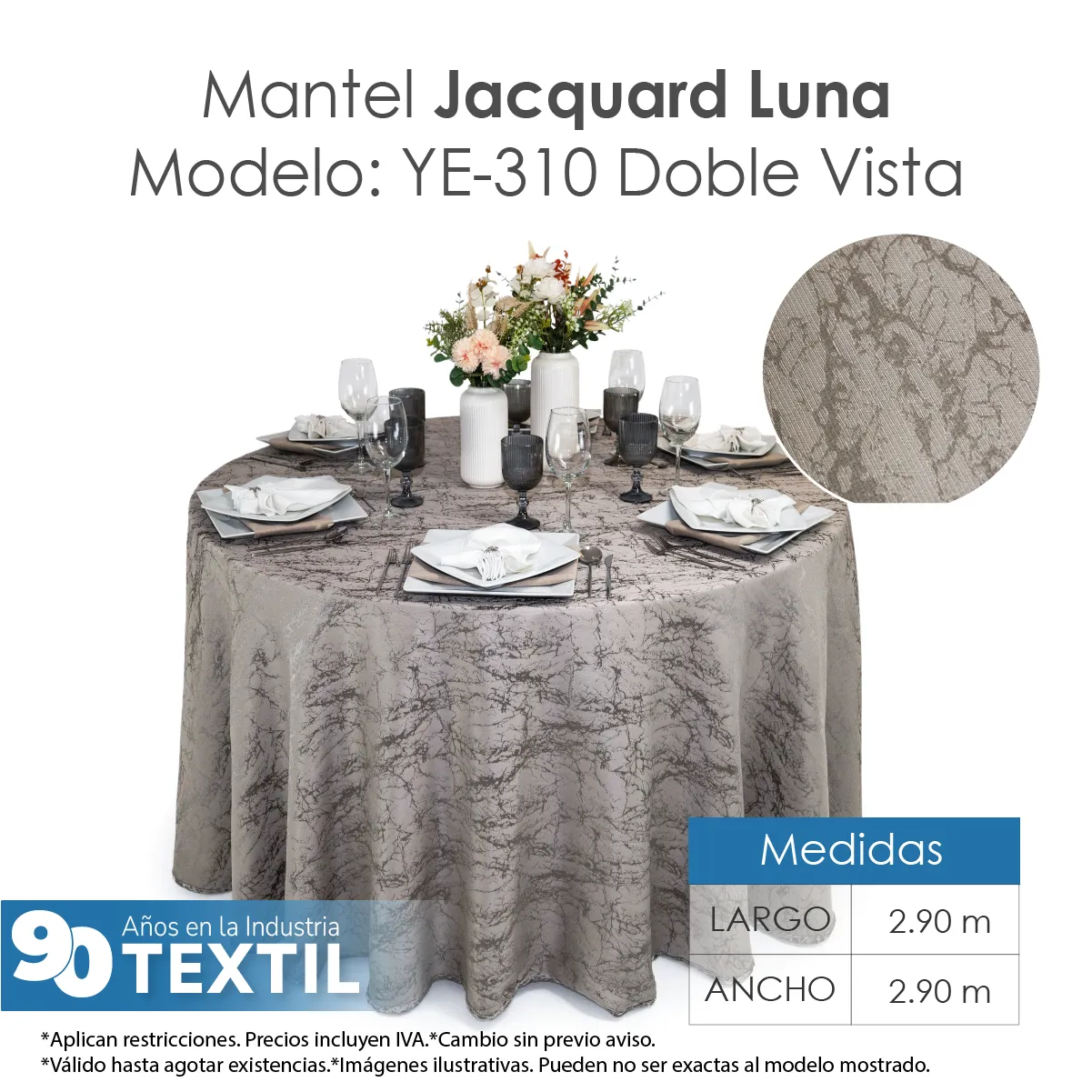 Mantel Yackard Luna Redondo YE-310 Gris: imagen 2