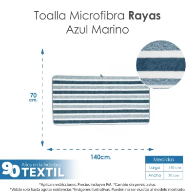 Toalla Microfibra Rayas Medio Baño 70 X140 Color Azul: imagen 2