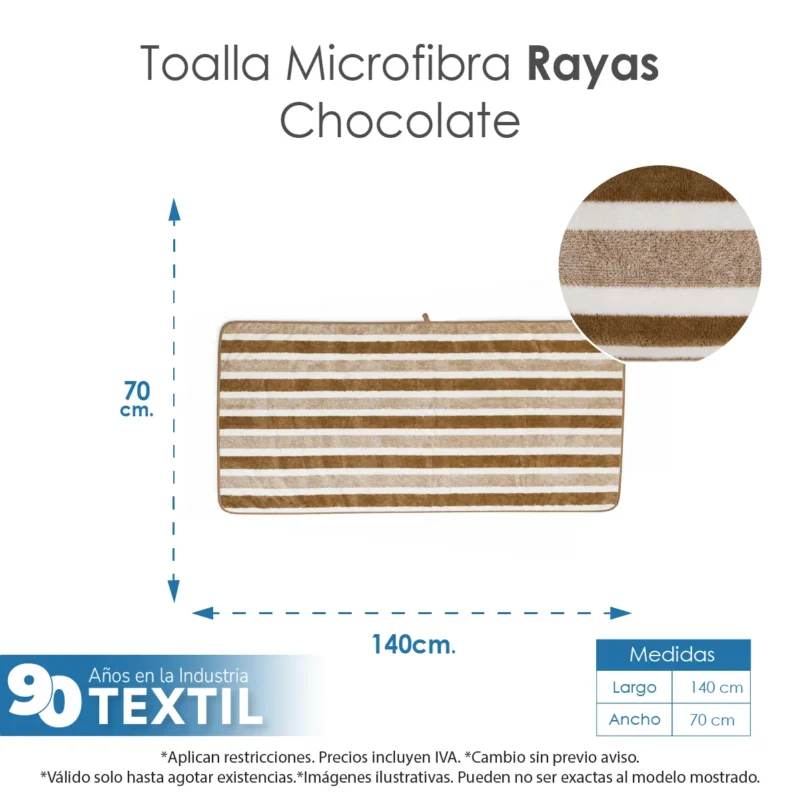 Toalla Microfibra Rayas Medio Baño 70 X 140 Color Chocolate