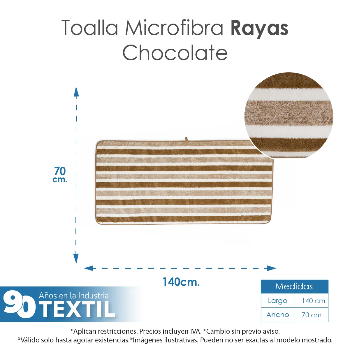 Toalla Microfibra Rayas Medio Baño 70 X 140 Color Chocolate: imagen 2