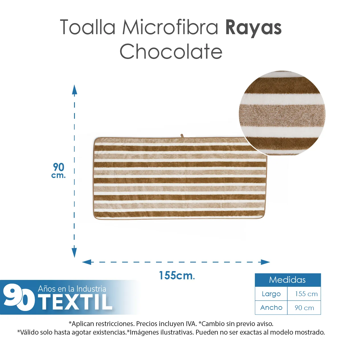 Toalla Microfibra Rayas Baño Completo 90X155 Color Chocolate: imagen 2