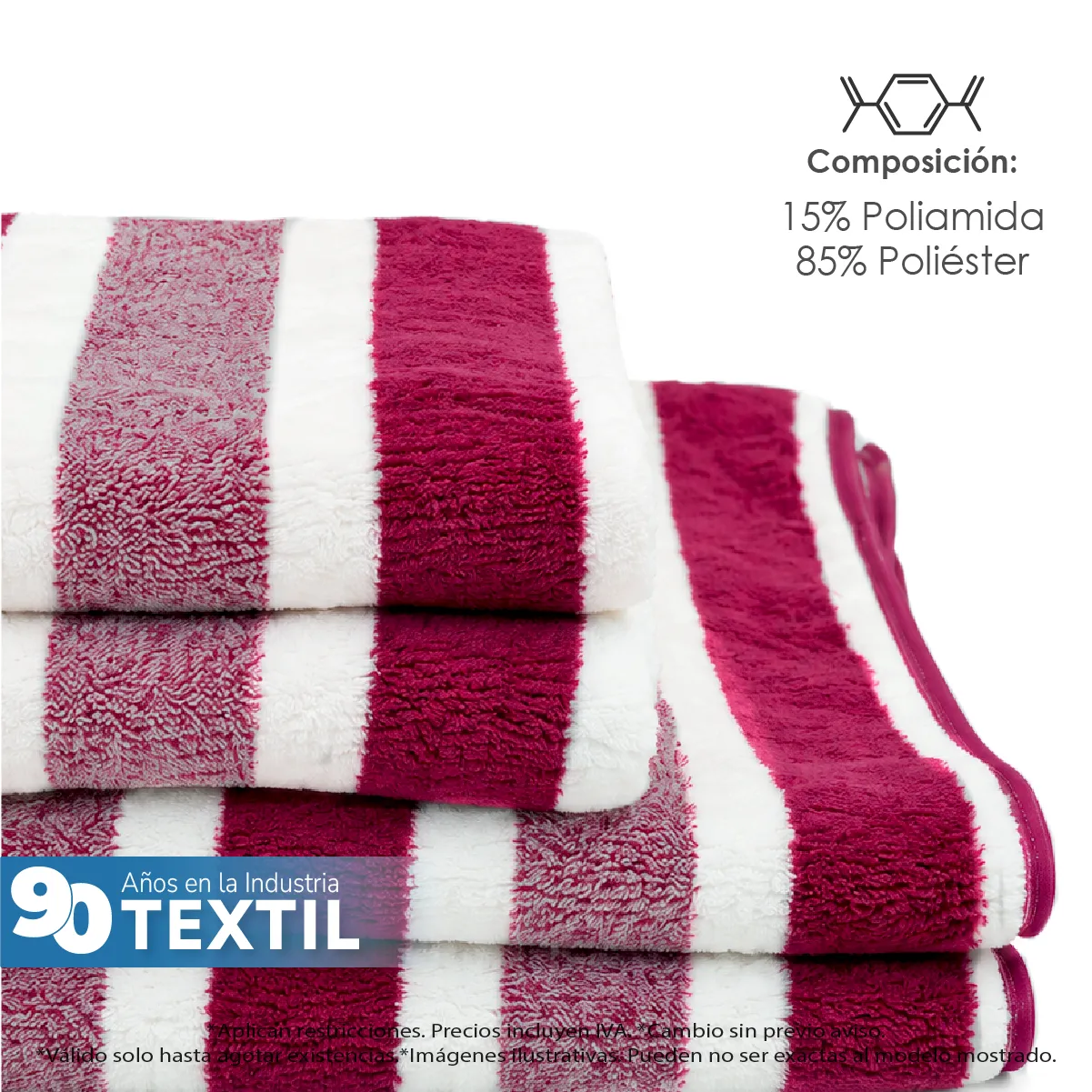 Toalla Microfibra Rayas Medio Baño 70 X 140 Color Tinto: imagen 4