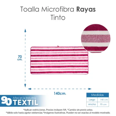 Toalla Microfibra Rayas Medio Baño 70 X 140 Color Tinto: imagen 2