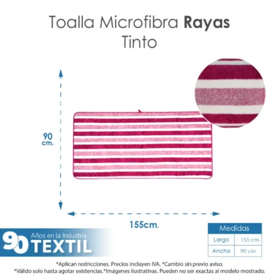 Toalla Microfibra Rayas Baño Completo 90X155 Color Tinto: imagen 2