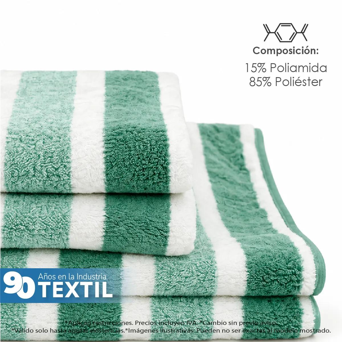Toalla Microfibra Rayas Medio Baño 70 X 140 Color Verde: imagen 4