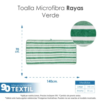 Toalla Microfibra Rayas Medio Baño 70 X 140 Color Verde: imagen 2