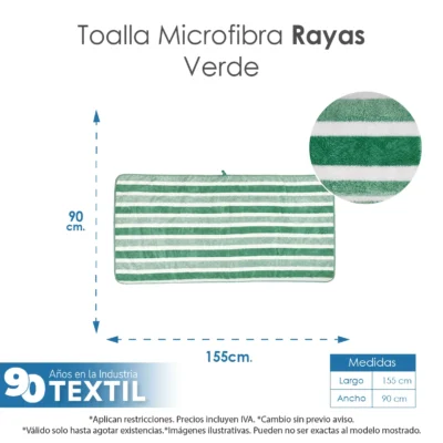 Toalla Microfibra Rayas Baño Completo 90X155 Color Verde: imagen 2