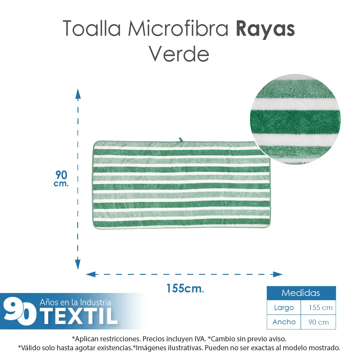 Toalla Microfibra Rayas Baño Completo 90X155 Color Verde: imagen 2