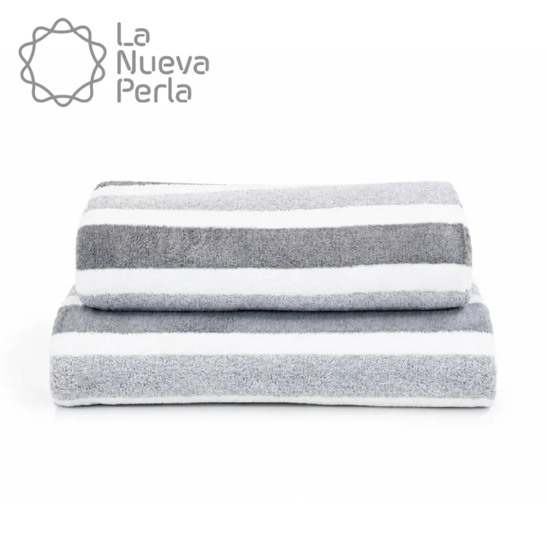 Toalla Microfibra Rayas Medio Baño 70 X 140 Color Gris