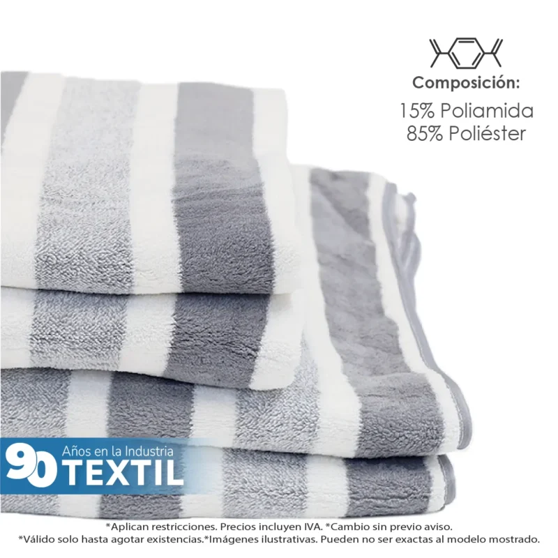 Toalla Microfibra Rayas Medio Baño 70 X 140 Color Gris