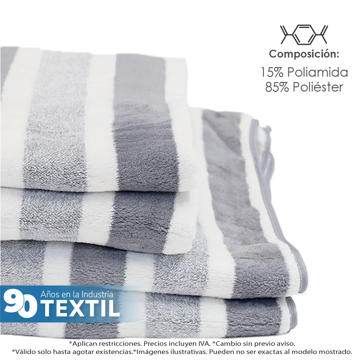 Toalla Microfibra Rayas Medio Baño 70 X 140 Color Gris: imagen 4