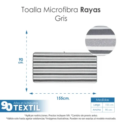 Toalla Microfibra Rayas Baño Completo 90X155 Color Gris: imagen 2